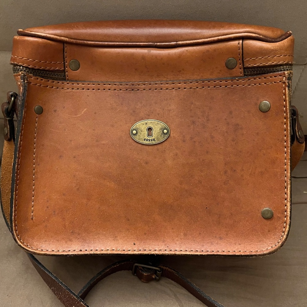 Vintage Fossil Brown Leather Crossbody Camera Box Bag Purse - Picture 6 of 8